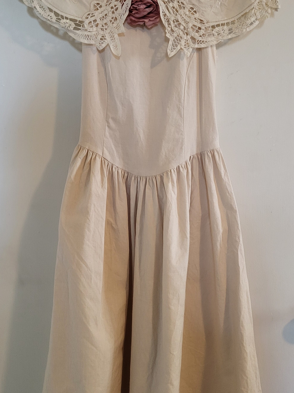 Vintage Allison Rose Dress Cream Cotton Hand Embroidered Lace Prairie Sweet 14